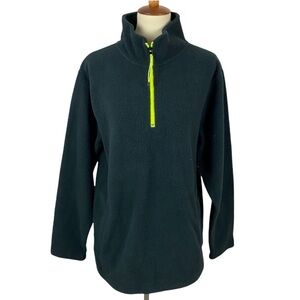 Men's PacSun Basic Black & Lime Green Plush Pullover Zip Sweater